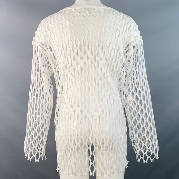 DRIES VAN NOTEN Size XS White Fishnet Mesh Polyester Long Sleeve Pullover - Picture 4 of 6